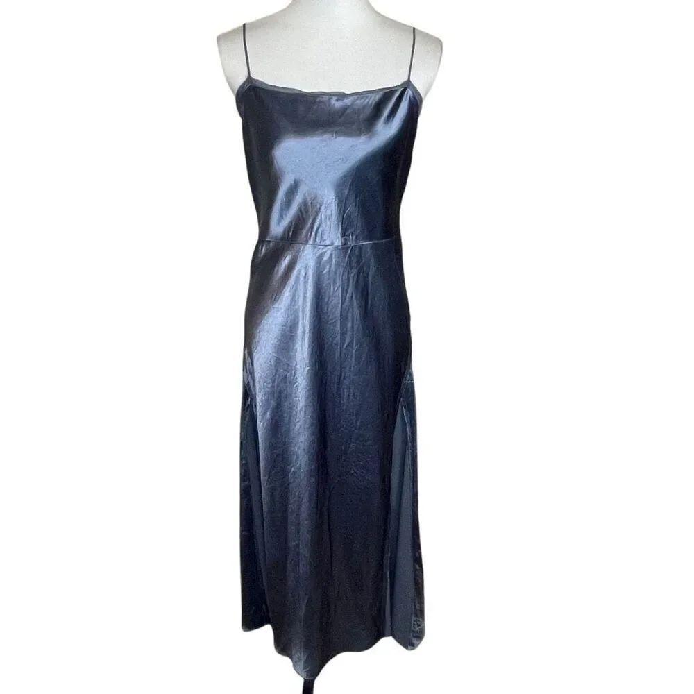 Vince Sheer Paneled Slip Dress Iris Smoke Gray Blue Size 6